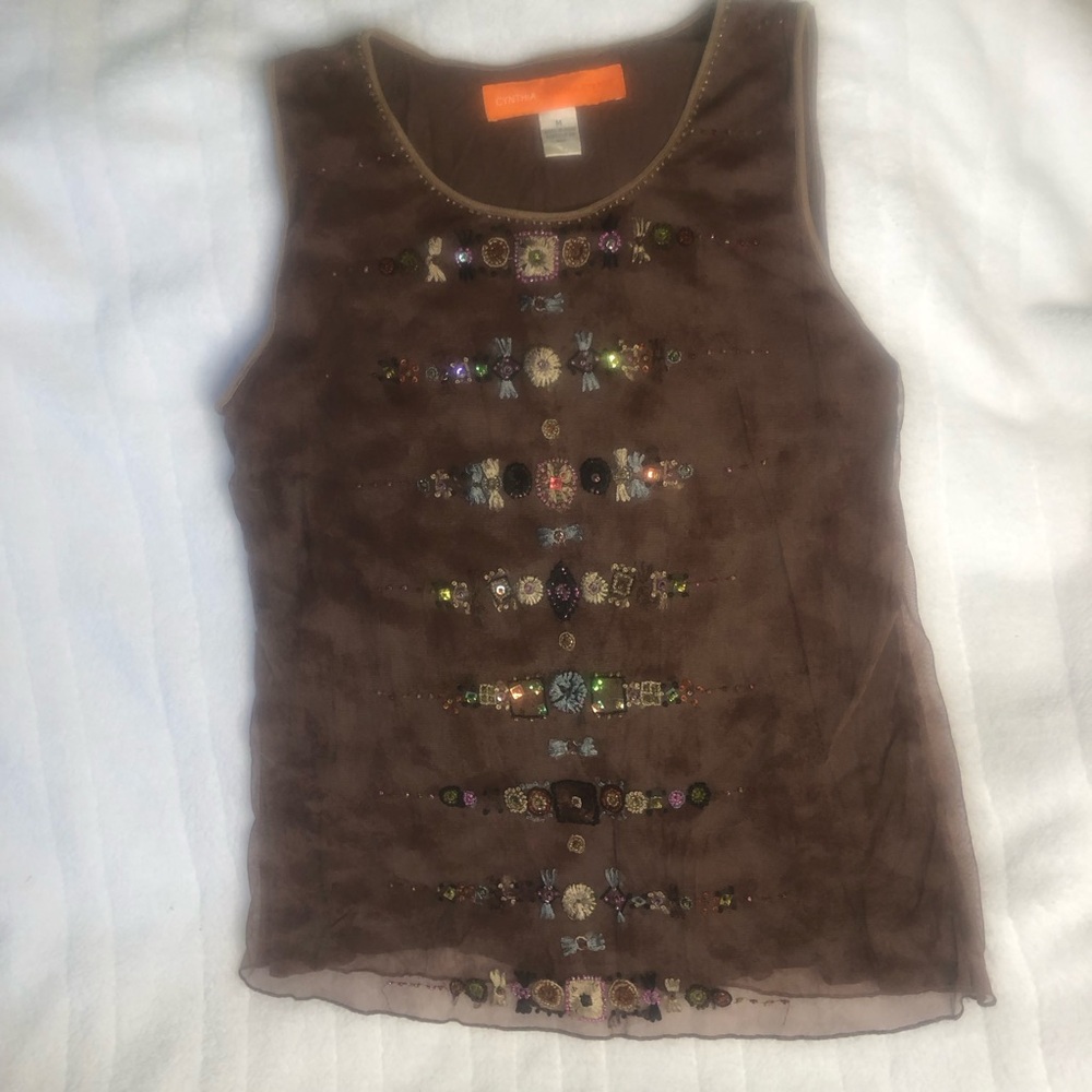 Cynthia Steffe Brown Embellished Tank Top